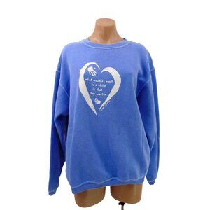 Vintage 90s Womens Blue Sweatshirt Size M Heart Graphic Teacher Children Grandma